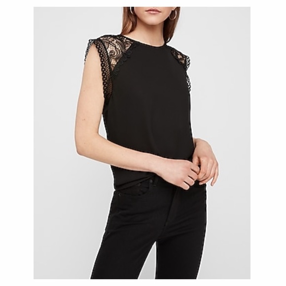 NWT Express Black Lace Shoulder Top - Picture 2 of 7